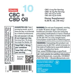 Label for Clarify CBC 5 mg + CBD Oil 10 mg