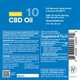 Label for Classic CBD Oil 10 mg