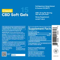Label for Classic CBD Soft Gels 15 mg