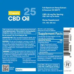 Label for Classic CBD Oil 25 mg
