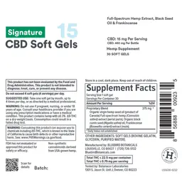 Label for Signature CBD Soft Gels 15 mg