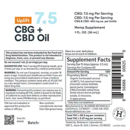 Label for Uplift CBG + CBD Oil
