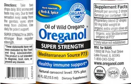 Label for Super Strength Oreganol Oil of Wild Oregano