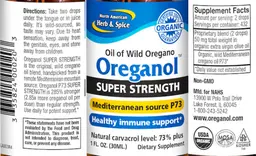 Label for Super Strength Oreganol Oil of Wild Oregano
