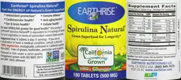 Label for Spirulina Natural Tablets