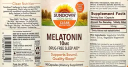 Label for Melatonin 10 mg