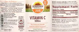 Label for Vitamin C 500 mg