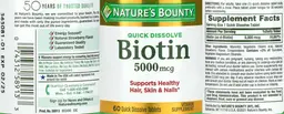 Label for Quick Dissolve Biotin 5000 mcg Natural Strawberry Flavor