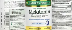 Label for Quick Dissolve Melatonin 10 mg Natural Cherry Flavor