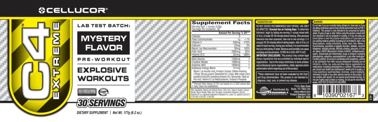 Label for C4 Extreme Mystery Flavor