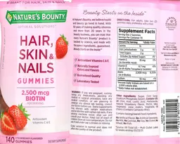Label for Hair, Skin & Nails Gummies with Biotin 2500 mcg Strawberry Flavored