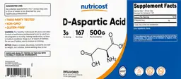 Label for D-Aspartic Acid 3 g Unflavored