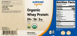 Label for Organic Whey Protein 20 g Unflavored