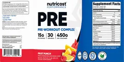 Label for PRE Pre-Workout Complex Fruit Punch