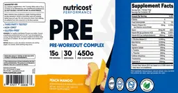Label for PRE Pre-Workout Complex Peach Mango