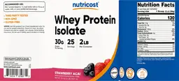 Label for Whey Protein Isolate 30 g Strawberry Acai