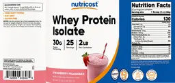 Label for Whey Protein Isolate 30 g Strawberry Milkshake