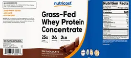 Label for Grass-Fed Whey Protein Concentrate 25 g Milk Chocolate