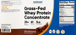 Label for Grass-Fed Whey Protein Concentrate 25 g Milk Chocolate