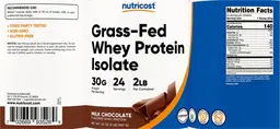Label for Grass-Fed Whey Protein Isolate 30 g Milk Chocolate