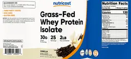 Label for Grass-Fed Whey Protein Isolate 30 g Vanilla