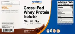 Label for Grass-Fed Whey Protein Isolate 30 g Milk Chocolate
