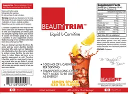 Label for Liquid L-Carnitine Lemon Splash Iced Tea Flavor