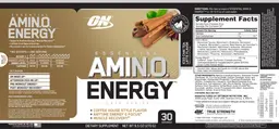 Label for Essential AMIN.O. Energy Iced Chai Tea Latte Flavor