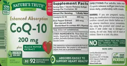 Label for CoQ-10 200 mg plus Black Pepper Extract