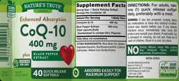 Label for CoQ-10 400 mg plus Black Pepper Extract