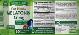 Label for Fast Dissolve Melatonin 12 mg Natural Berry Flavor