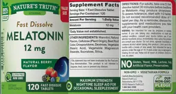 Label for Fast Dissolve Melatonin 12 mg Natural Berry Flavor