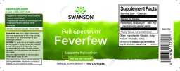Label for Full Spectrum Feverfew 380 mg