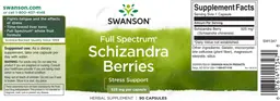 Label for Full Spectrum Schizandra Berries 525 mg