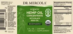 Label for Biodynamic Organic Hemp Oil Concentrate with Black Seed Oil
