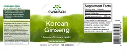 Label for Korean Ginseng 500 mg