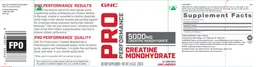 Label for Creatine Monohydrate 5000 mg Unflavored