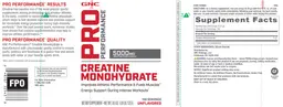 Label for Creatine Monohydrate 5000 mg Unflavored