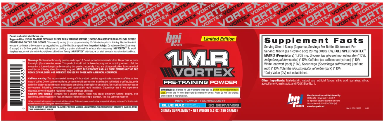 Label for 1.M.R Vortex Blue Raz