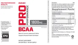 Label for BCAA 1800 mg