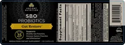 Label for SBO Probiotics Gut Restore 25 Billion CFU