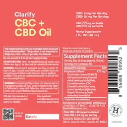Label for Clarify CBC 5 mg + CBD Oil 10 mg