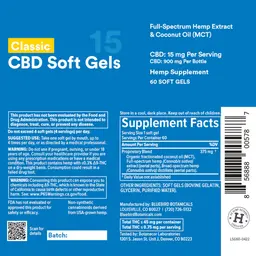 Label for Classic CBD Soft Gels 15 mg