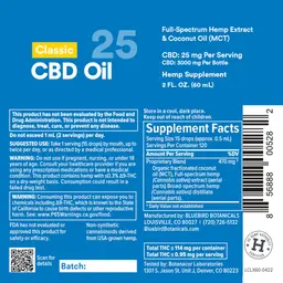Label for Classic CBD Oil 25 mg