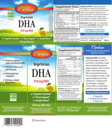 Label for Vegetarian DHA 910 mg Natural Lemon Flavor