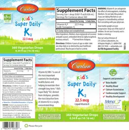 Label for Kid's Super Daily K2 22.5 mcg