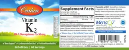 Label for Vitamin K2 MK-7 (Menaquinone-7) 90 mcg