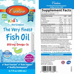 Label for Kid's The Very Finest Fish Oil Natural Mixed Berry Flavor