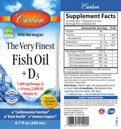 Label for Fish Oil + D3 Natural Lemon Flavor