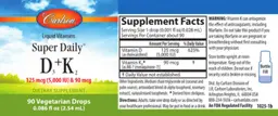 Label for Super Daily D3 125 mcg (5,000 IU) + K2 90 mcg